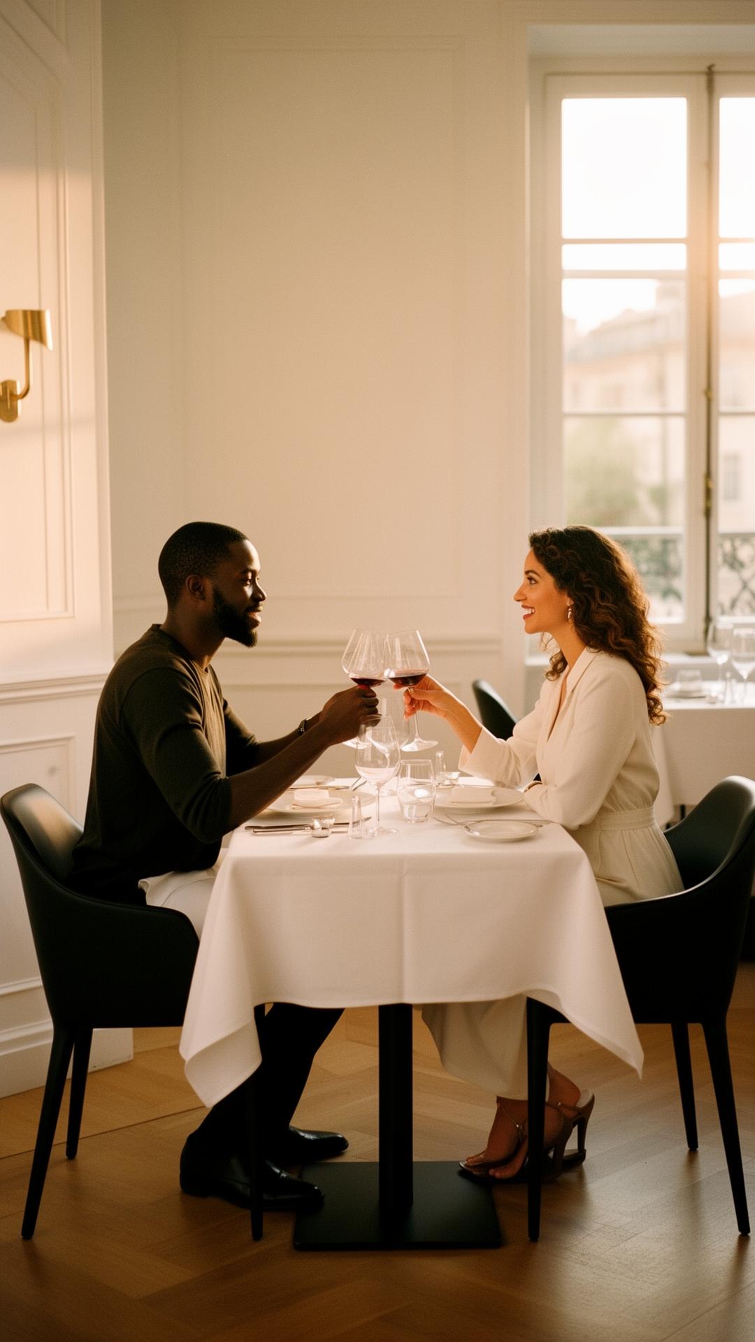 Couple dinner toast at a restaurant