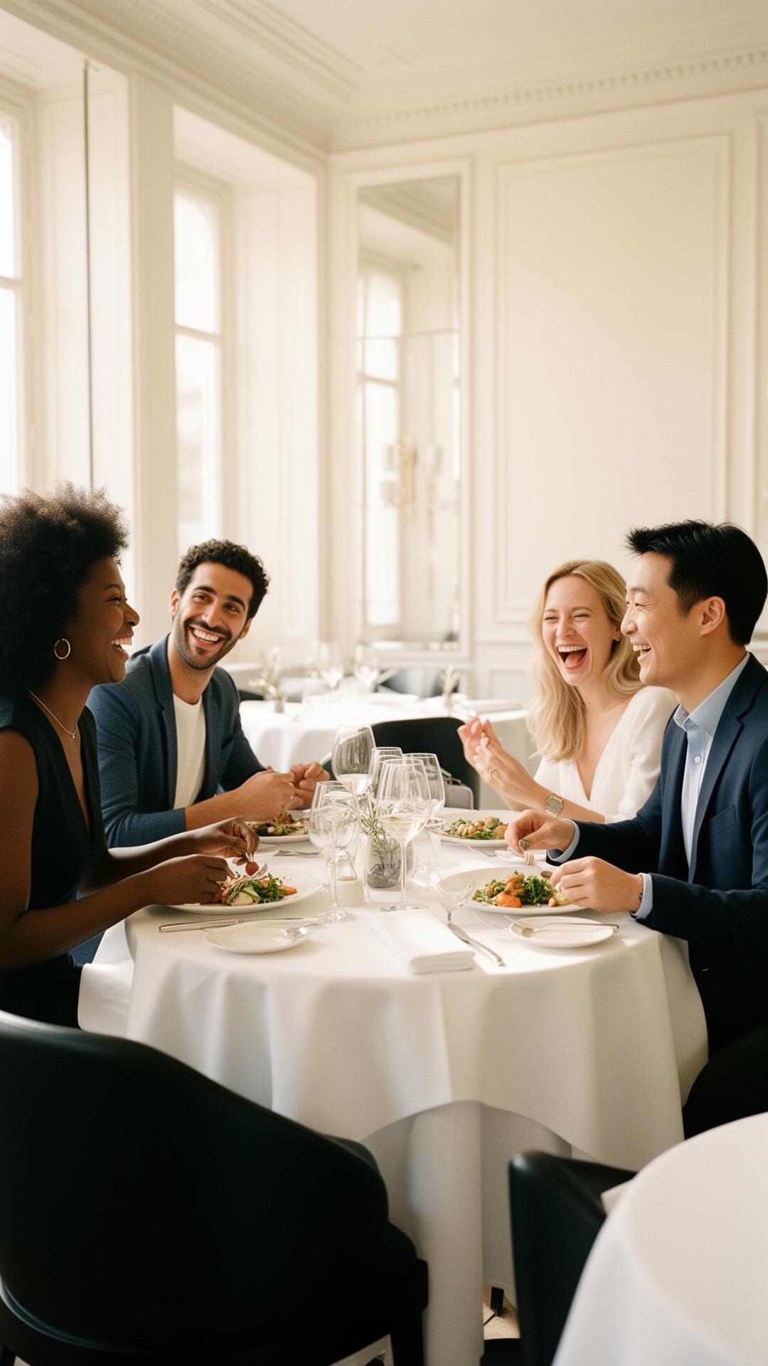 Friends sharing a restaurant dinner
