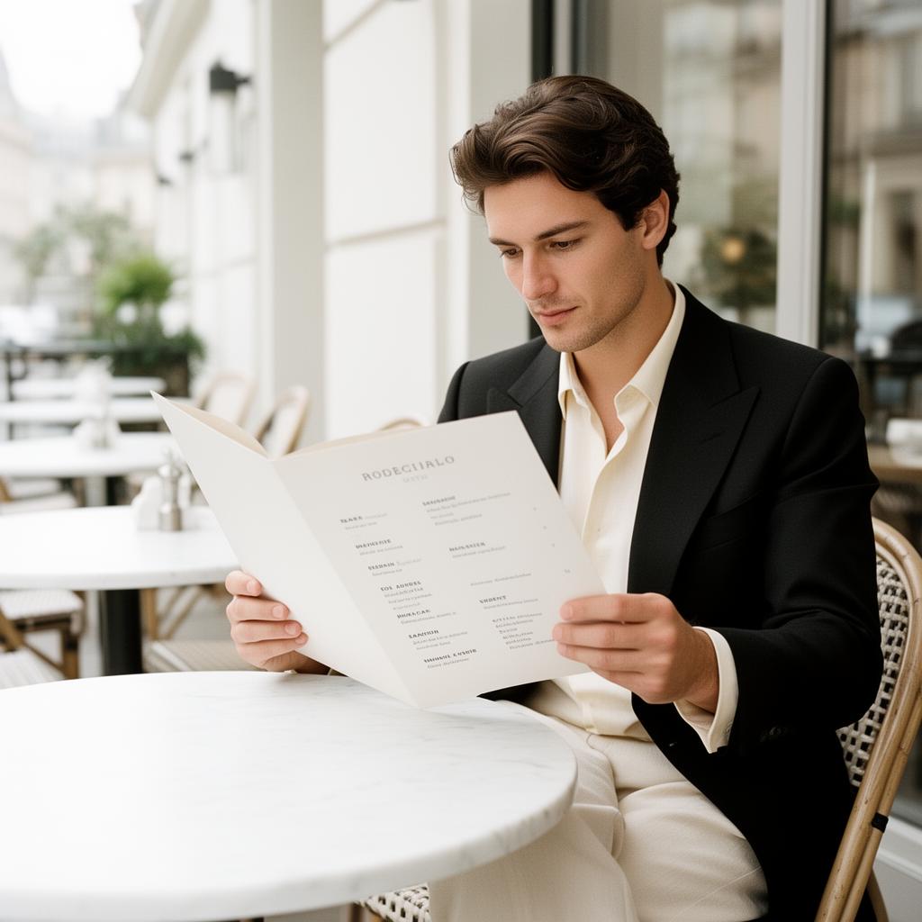 Traveler reading a menu